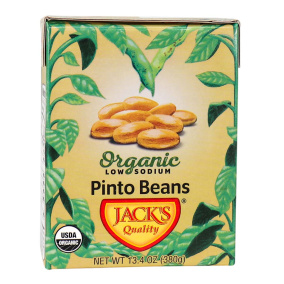 Front of Jack’s Quality Beans Organic Low Sodium Pinto Beans, 380g