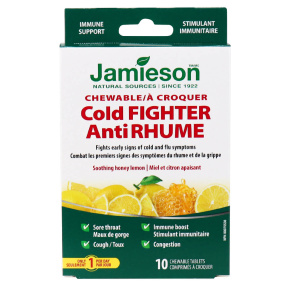 Front of Jamieson Vitamins Chewable Cold Fighter Honey Lemon, 10 Tablets