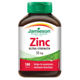 Front of Jamieson Vitamins Vitamin Zinc Ultra Strength, 100 Tablets