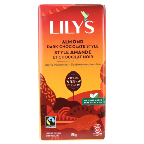 Front of Lily's Dark Chocolate Style Bar Almond, 85g
