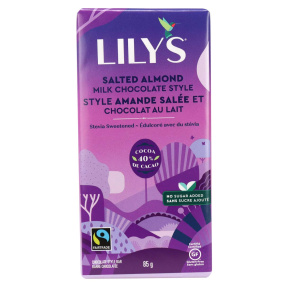 Front of Lily's Milk Chocolate Style Salted Almond, 85g