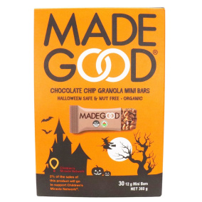 Front of MadeGood Halloween-Safe Mini Granola Bars Chocolate Chip