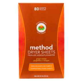 Front of Method Dryer Sheets Ginger Mango, 80 Sheets