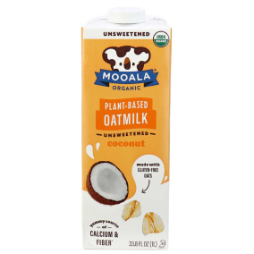 Front of Mooala Organic Plant-Based Oat Milk Unsweetened Coconut, 1litre