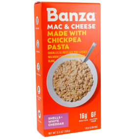 Front of Banza Chickpea Pasta Shells + White Cheddar Mac & Cheese, 156g