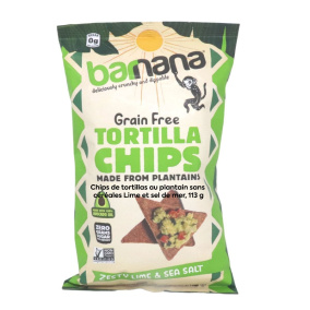 Front of Barnana Grain-Free Tortilla Chips Plantain Lime Sea salt