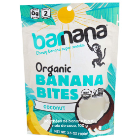 Front of Barnana Organic Chewy Banana Bites Coconut, 100g