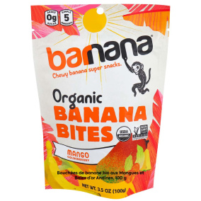 Front of Barnana Organic Chewy Banana Bites Mango Goldenberry, 100g