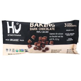 Front of Hu Kitchen Organic 70% Dark Chocolate Baking Chips, 255g