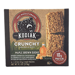 Front of Kodiak Cakes Protein-Packed Crunchy Maple Brown Sugar Granola Bars, 6 Pack Box
