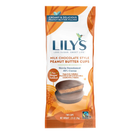 Front of Lily's Milk Chocolate Peanut Butter Cups Snack Pack, 2 Cups