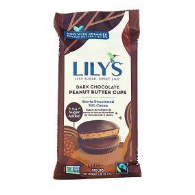 Front of Lily's Dark Chocolate Peanut Butter Cups Snack Pack, 2 Cups