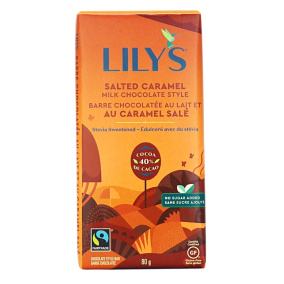 Front of Lily's Milk Chocolate Style Salted Caramel, 80g