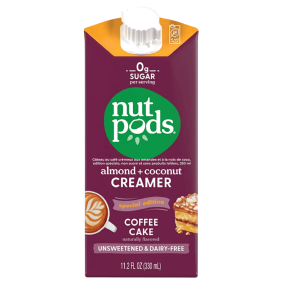 Front of Nutpods Special Edition Unsweetened & Dairy Free Almond + Coconut Creamer Coffee Cake, 330mL