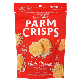 Front of ParmCrisps Oven-Baked Four Cheese Crisps, 50g pouch