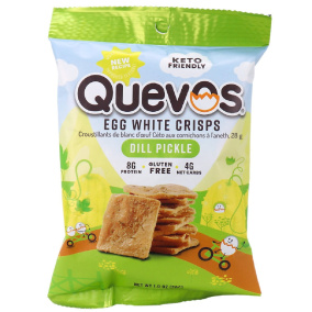 Front of Quevos Egg White Crisps Dill Pickle