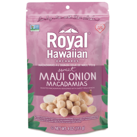Front of Royal Hawaiian Orchards Sweet Maui Onion Macadamias, 113g