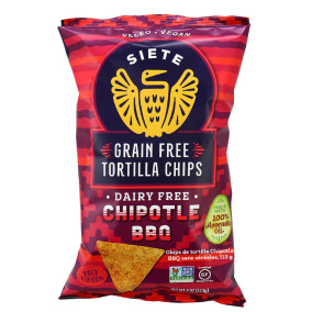 Front of Siete Chipotle BBQ Grain-Free Tortilla Chips, 113g 