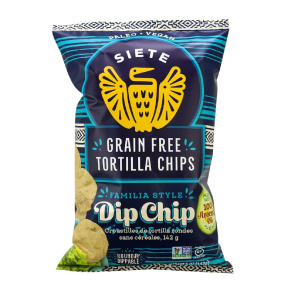 Front of Siete Dippable Round Grain-Free Tortilla Chips, 142g 