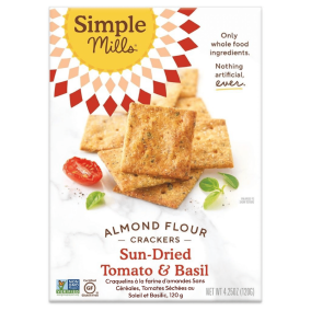 Front of Simple Mills Grain-Free Almond Flour Crackers Sun-Dried Tomato & Basil, 120g