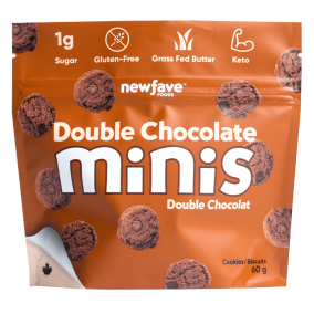 Front of New Fave Foods Keto Double Chocolate Minis, 60g