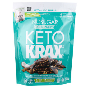 Front of No Sugar Company Keto Krax Dark Chocolatey Almond & Coconut, 245g