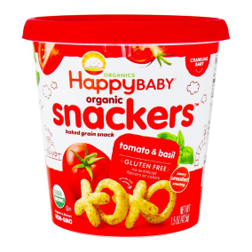 Front of Happy Baby Organics Snackers Baked Grain Snack Tomato & Basil