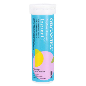 Front of Organika Instant C Effervescent Raspberry with Stevia, 10 Tabs