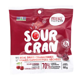 Front of Patience Fruit & Co. Organic Sour Cran Candy Sour Cherry, 60g