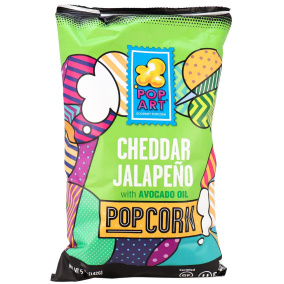Front of Pop Art Gourmet Popcorn with Avocado Oil Cheddar Jalapeno, 142g