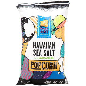 Front of Pop Art Snacks Gourmet Popcorn Hawaiian Sea Salt 