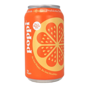 Front of Poppi Prebiotic Soda Orange