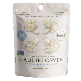 Front of Poshi Steamed & Marinated Snack Cauliflower Salt & Black Pepper, 45g