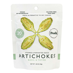 Poshi Gluten-Free Artichokes with Basil & Thyme Steamed & Marinated Snack, 45g
