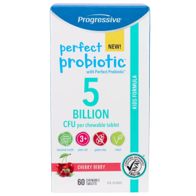 Front of Progressive Perfect Probiotic For Kids 5 Billion Chewable CFU Cherry Berry, 60 Tablets
