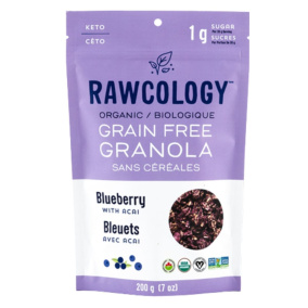 Front of Rawcology Blueberry with Acai Raw Crunch Granola, 200g