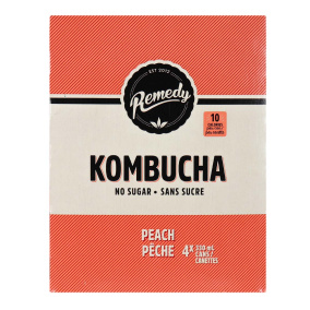 Remedy No Sugar Kombucha Peach, 4 x 330mL cans