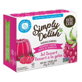 Front of Simply Delish Keto Raspberry Jel Dessert, 20g