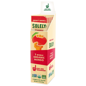 Front of Solely Organic Mango Jerky, 23g