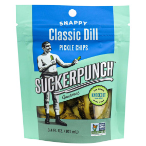 Front of SuckerPunch Gourmet Snappy Classic Dill Pickle Chips, 101mL