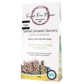 Front of Sugar Free Please Vegan Keto Salted Caramel Clusters, 110g