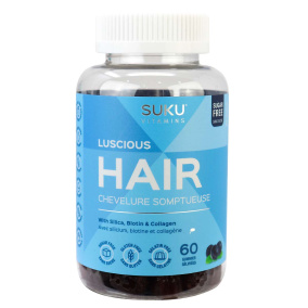 Suku Vitamins Sugar-Free Gummies Luscious Hair with Silica, Biotin and Collagen, 60 Gummies