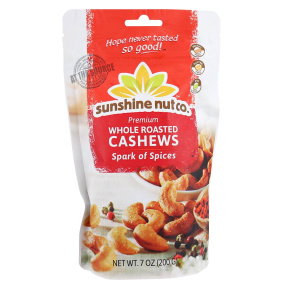 Front of Sunshine Nut Co. Premium Whole Roasted Cashews Spark of Spices, 200g