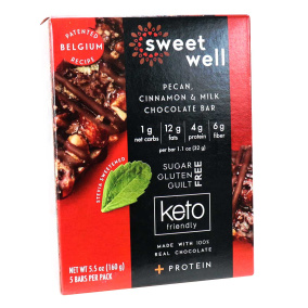 Front of Sweetwell Keto Bar Pecan, Cinnamon & Milk Chocolate, 10 Bars