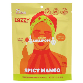 Front of Tazzy Sugar Free Spicy Mango Lollipops