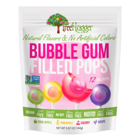 Front of Tree Hugger Natural Bubble Gum Filled Pops