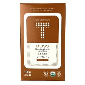 Front of Turmeric Teas Bliss Latte Blend Cacao Turmeric