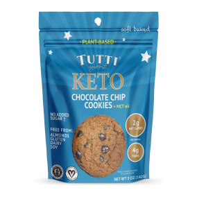 Front of Tutti Gourmet Vegan Keto Soft Baked Chocolate Chip Cookies, 142g