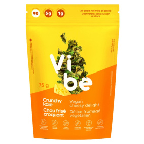 Front of Vibe Foods Crunchy Kale Chips Vegan Cheesy Delight