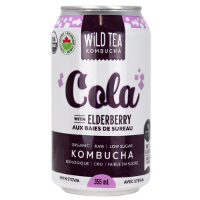 Front of Wild Tea Kombucha Low Sugar Cola With Elderberry